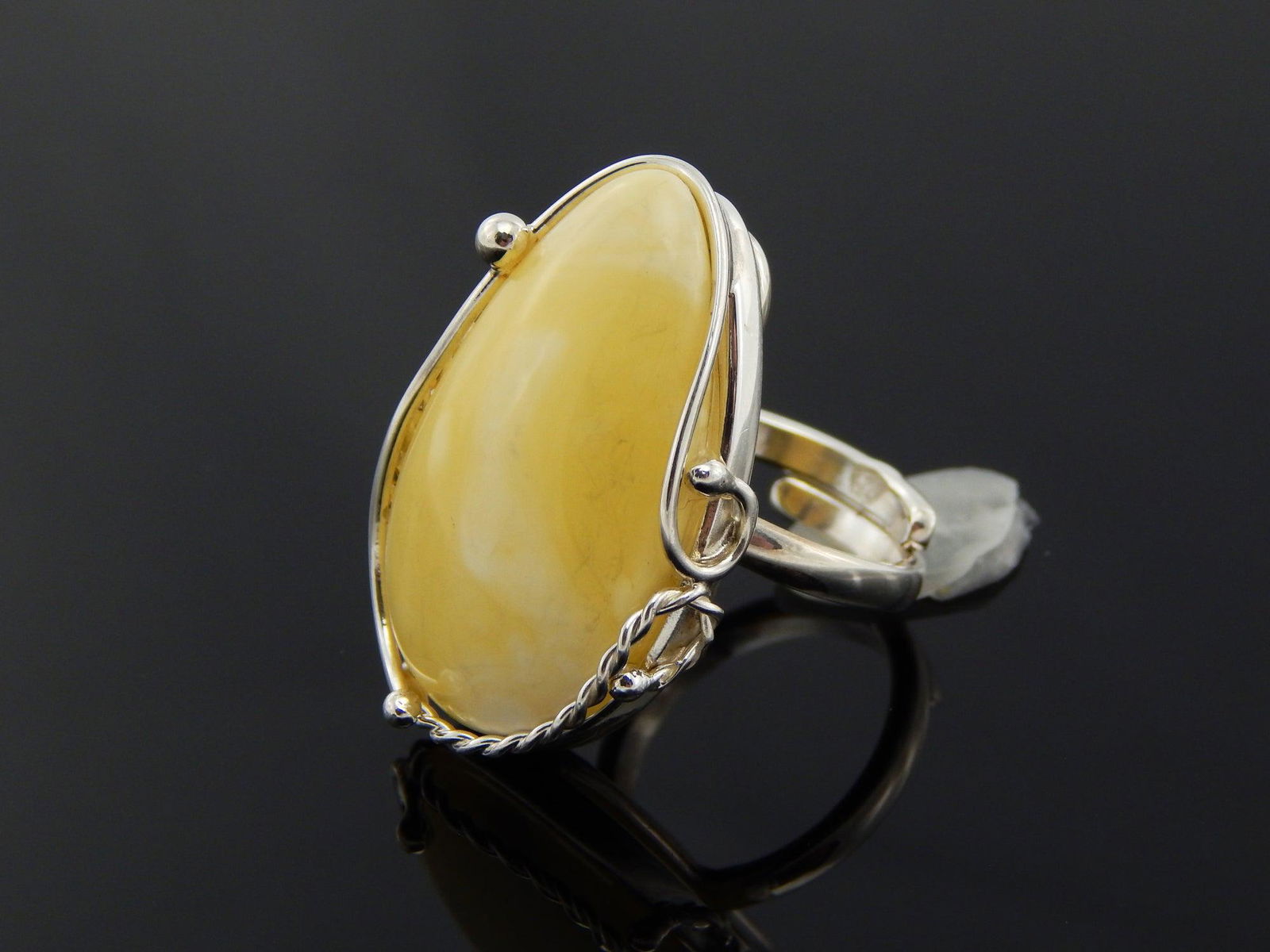 Natural Baltic Butterscotch Amber Pear Cut Adjustable Ring in 925 Sterling Silver (1 of 6)