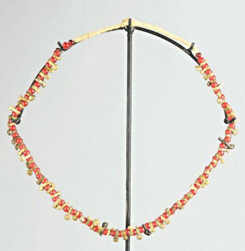 African Art - Beautiful brass NECKLACE Probably from Nigeria: Nice African necklace Probably from Nigeria Total Circumference: about 21 3/4 inches 55 cm Circumference orned with beads: about 18 inches 46 cm Diameter: about 7 inches 18 cm Material: brass and plas