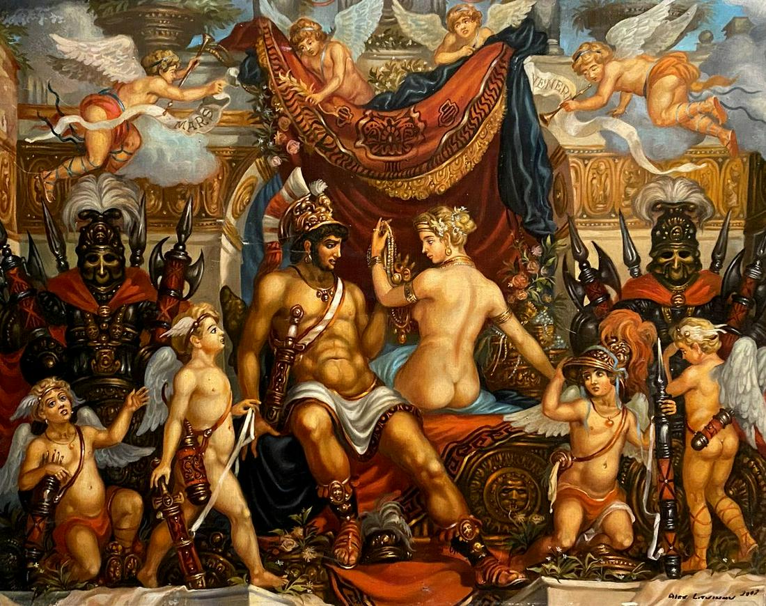 Oil painting Venus and Mars Alexander Arkadievich Litvinov: №Litv 454 *** ABOUT THIS PAINTING *** * TITLE: "Venus and Mars" * ARTISTS: Alexander Arkadievich Litvinov * SIZE: 65x51 cm/'25.59x20.07 inches' * MEDIUM: oil, canvas * HAND PAINTED: Original pai