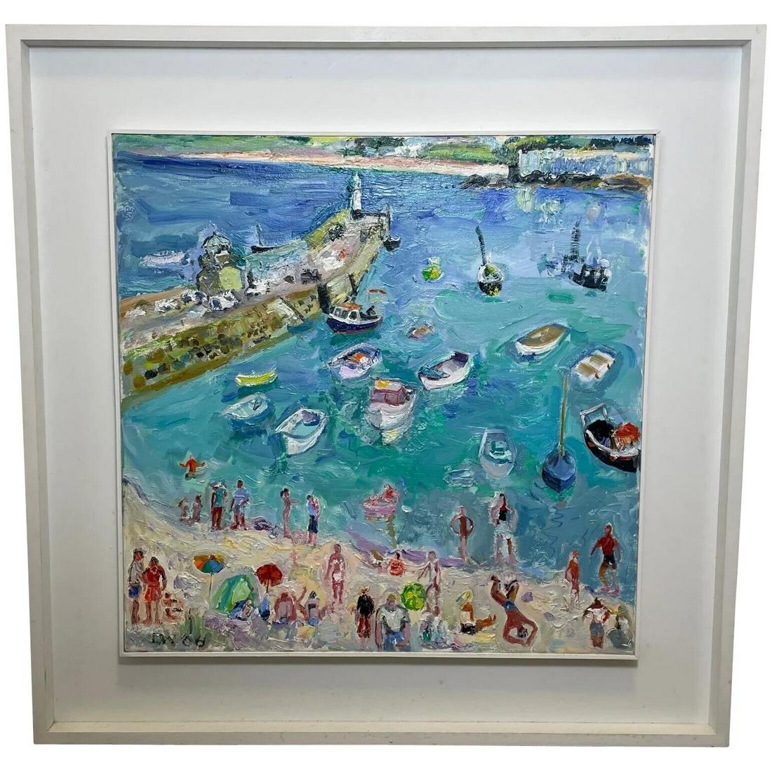 Expressionist Oil Painting St Ives Smeaton's Pier Beach Cornwall By Linda Weir: Expressionist Oil Painting St Ives Smeaton's Pier Beach Cornwall By Linda Weir 1 Fine Contemporary Expressionist Art Oil Painting Famous Seaside South Coast Beach Landscape St Ives Cornwall" Smeaton's
