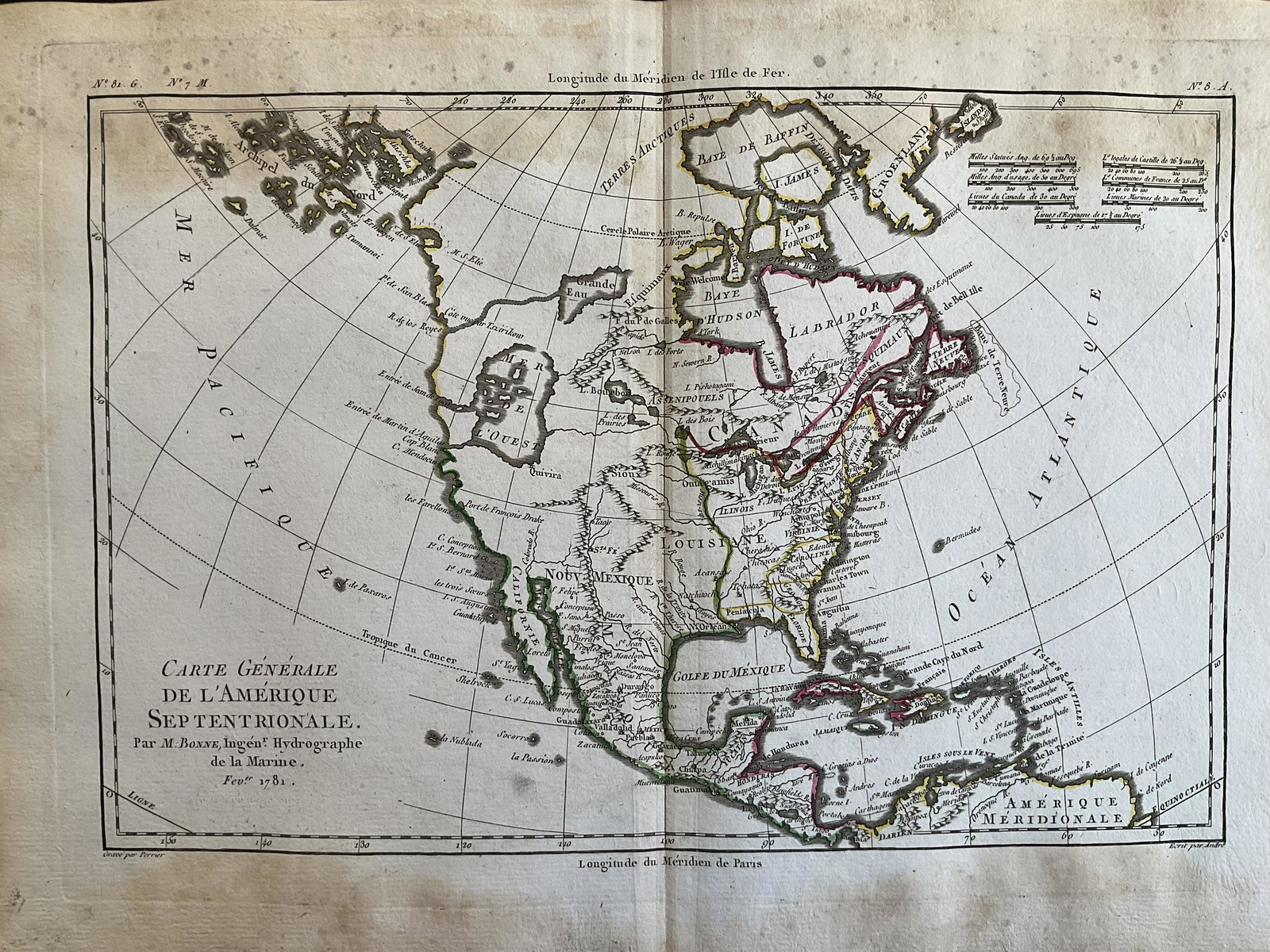North America, fictional sea of the west, north west passage. 1790 by Bonne (1 of 1)