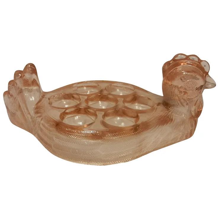 Vintage Glass Pink Hen Deviled Egg Holder (1 of 10)