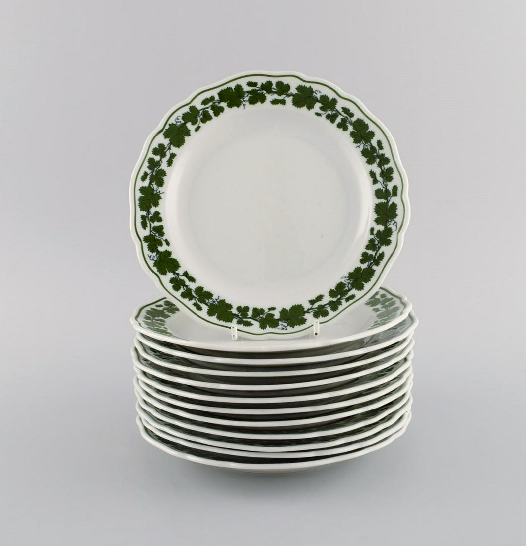 Twelve Meissen Green Ivy Vine plates in hand painted porcelain. 1940's.: Twelve Meissen Green Ivy Vine plates in hand painted porcelain. 1940's. Diameter: 18 cm. In excellent condition. Stamped. 1st factory quality. Reserve: $329.00 Shipping: Domestic: Shipping rates are d