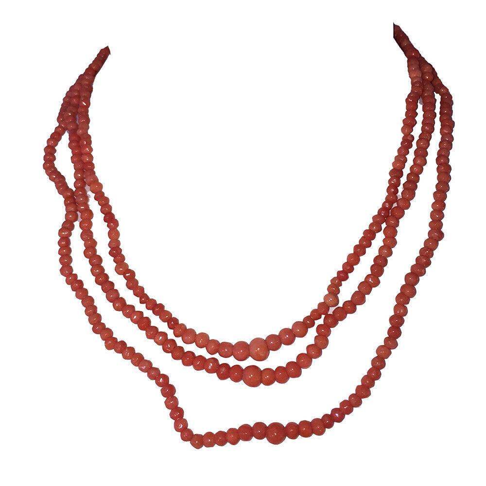 Victorian Red Coral Triple Strand Bead Necklace (1 of 4)