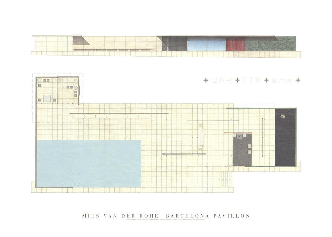 Mies van Der Rohe - Barcelona Pavillon - Offset Lithograph 19.75" x 27.5" (1 of 1)