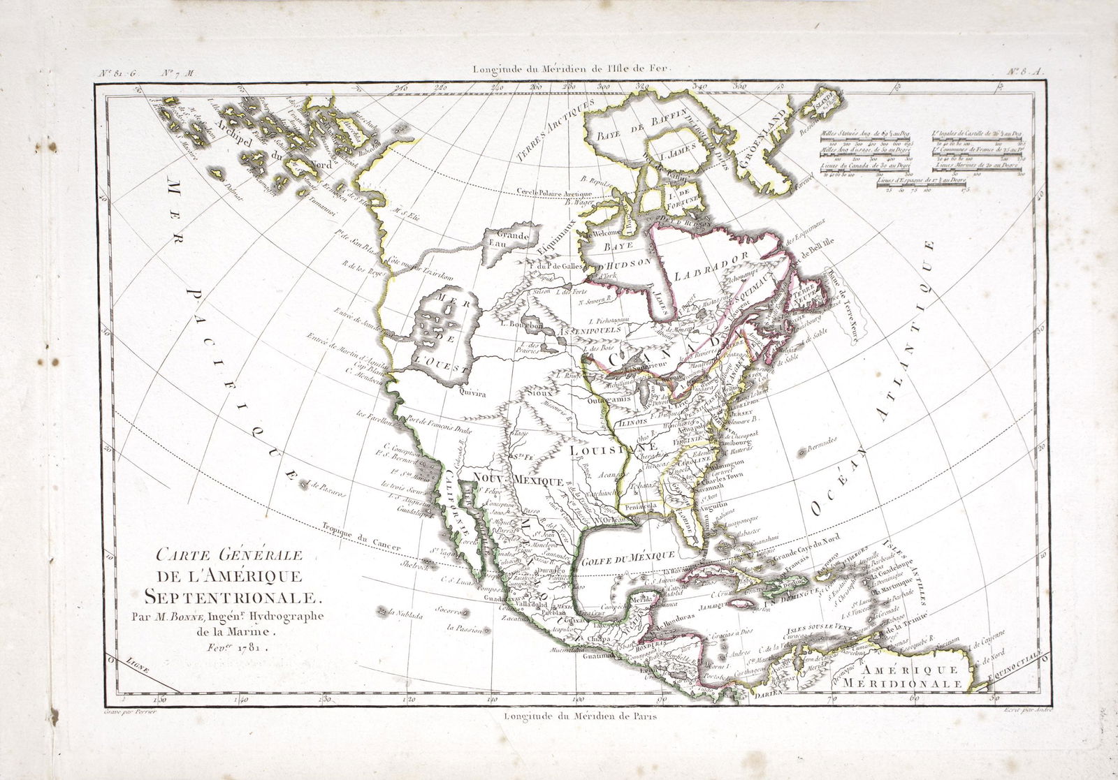 French map of North America published by Bonne 1781 sea of the west (1 of 3)
