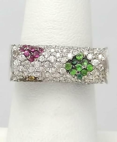 14k WHITE GOLD 2.00ct DIAMOND EMERALD BROWN TOPAZ RUBY SAPPHIRE RING (1 of 10)