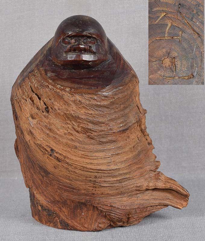 19c okimono Hida school DARUMA in the wind by KOSHO (1 of 6)