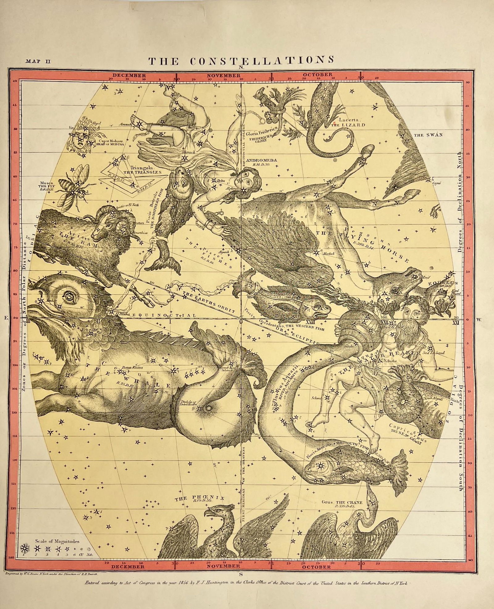 Antique Astronomy Print - The Constellations (December November October) - 1856 (1 of 2)