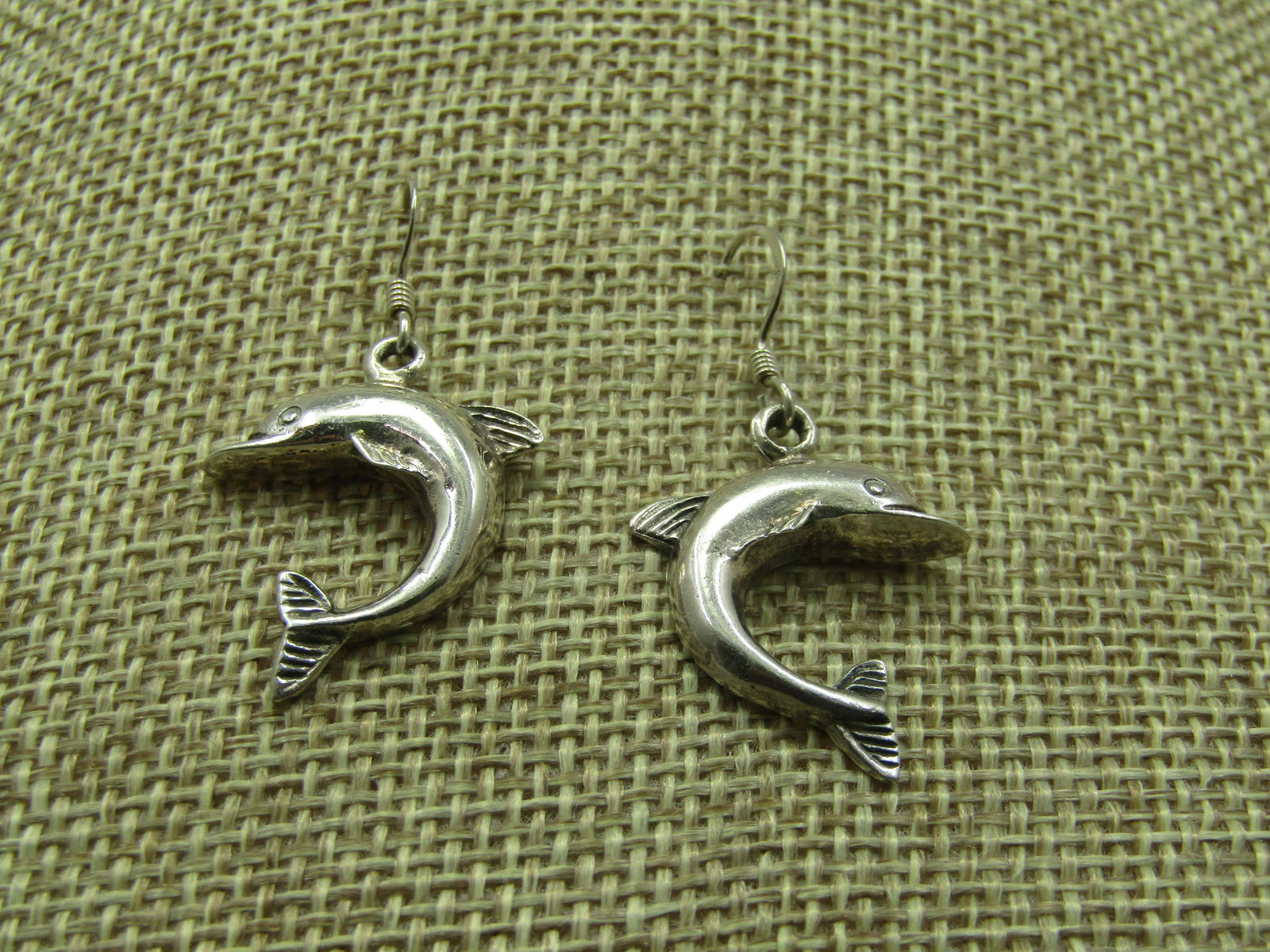 Vintage Sterling Dolphin Pierced Earrings, 1.5" (1 of 5)