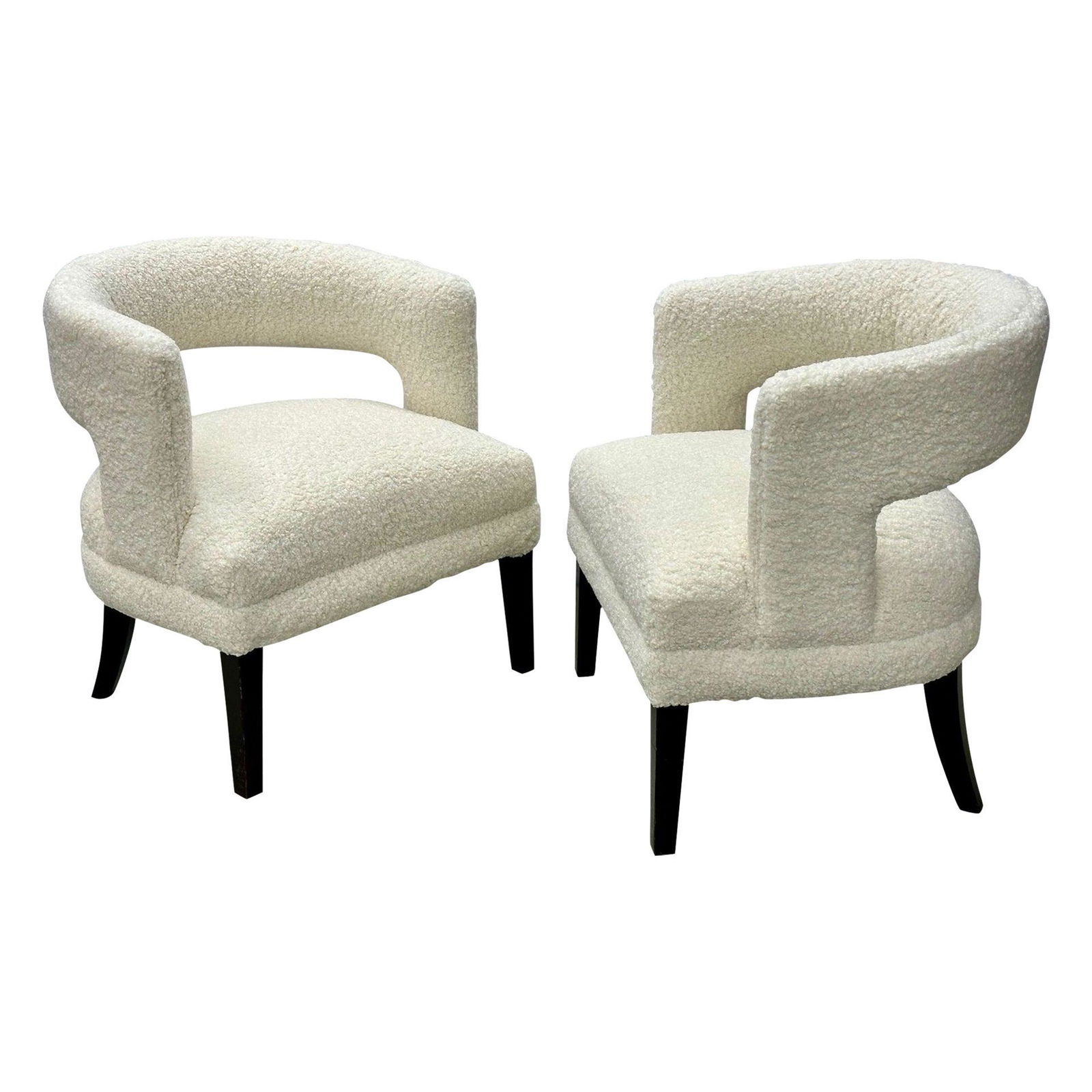 Pair of Open Back Mid-Century Modern Lounge Chairs, American, Boucle / Fur (1 of 19)