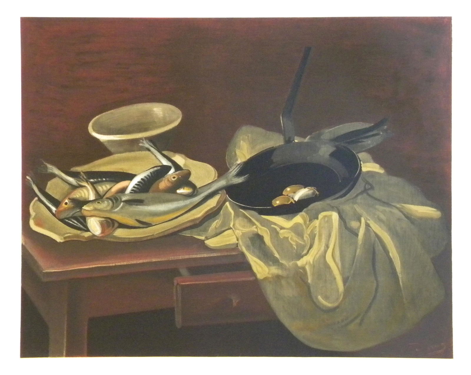 Andre Derain lithograph "Nature morte aux Poissons": Medium: lithograph (after the 1939 Andre Derain painting). Printed in Paris on Arches paper at the Mourlot studio in 1970 in an edition of 1000 for the Collection Pierre Lévy deluxe portfolio. Th