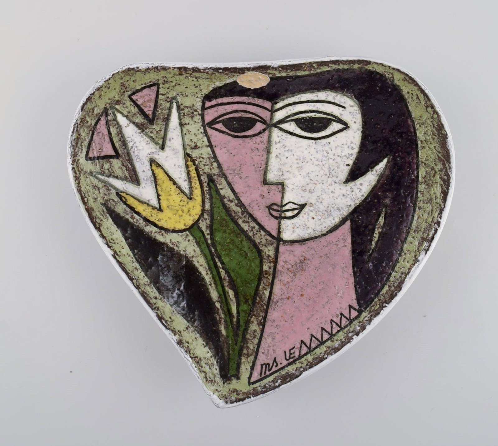 Mari Simmulson (1911-2000) for Upsala-Ekeby. Dish in glazed stoneware with hand-painted female (1 of 5)