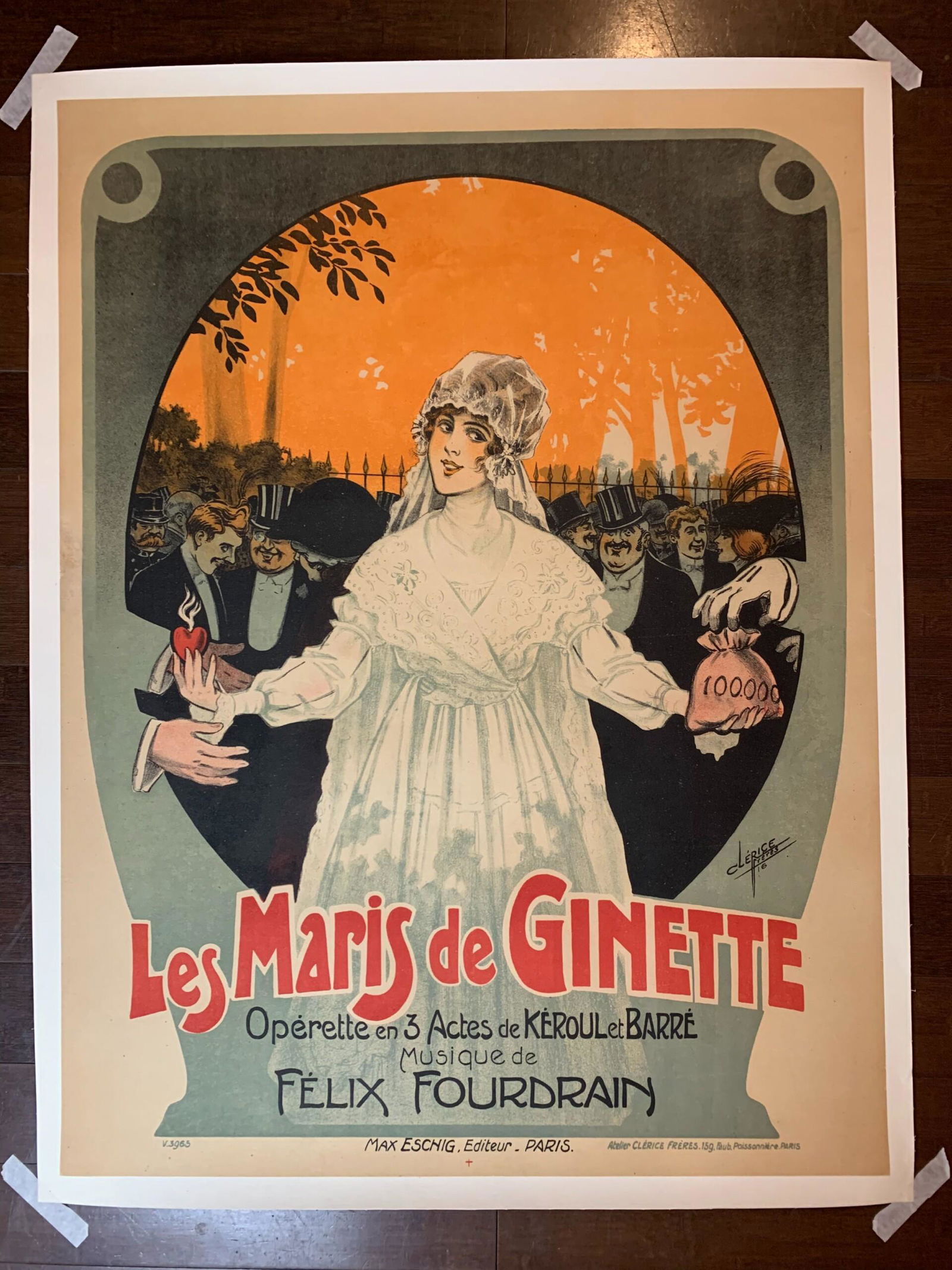 Les Maris De Ginette - Art by Clerice (1916) 31.25" x 41.25" French Opera Poster LB (1 of 6)