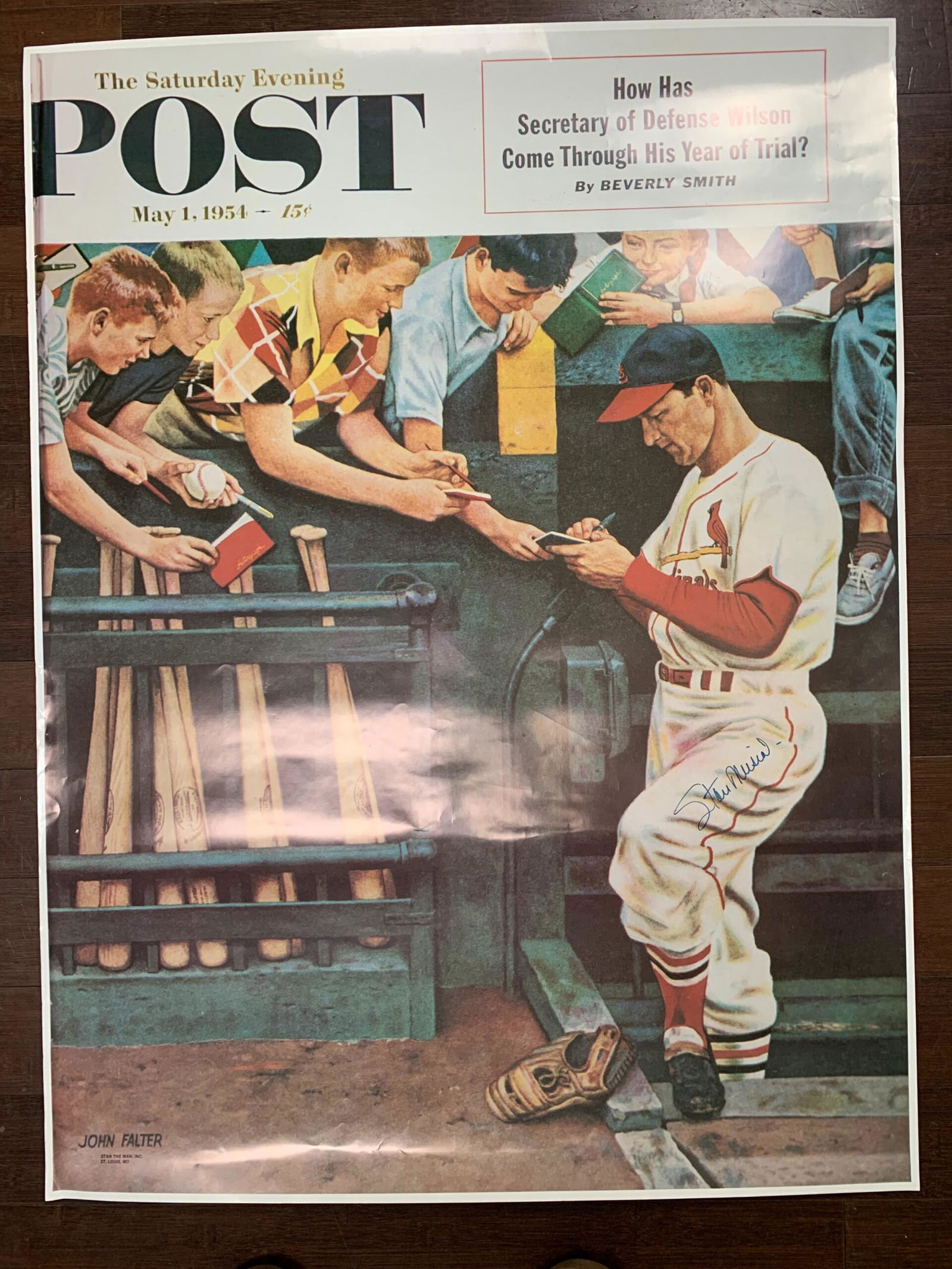 Saturday Evening Post - Art by John Falter - Signed by Stan Musial (1954) 30" x 40" Enlargement of (1 of 6)