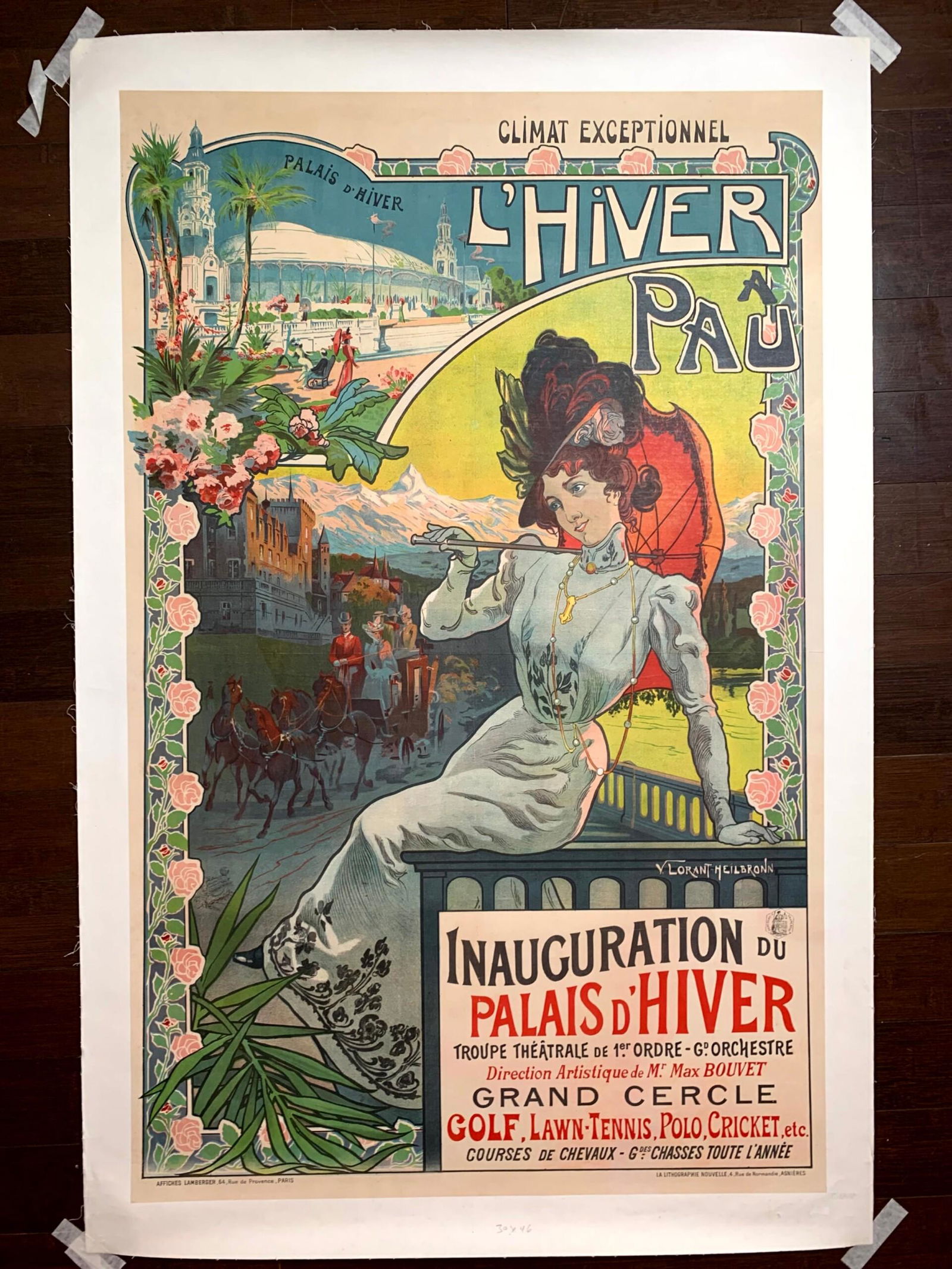L'hiver Pau - Art By Vincent Lorant Heilbronn (1898) 30" X 46" French Advertising Poster LB (1 of 6)