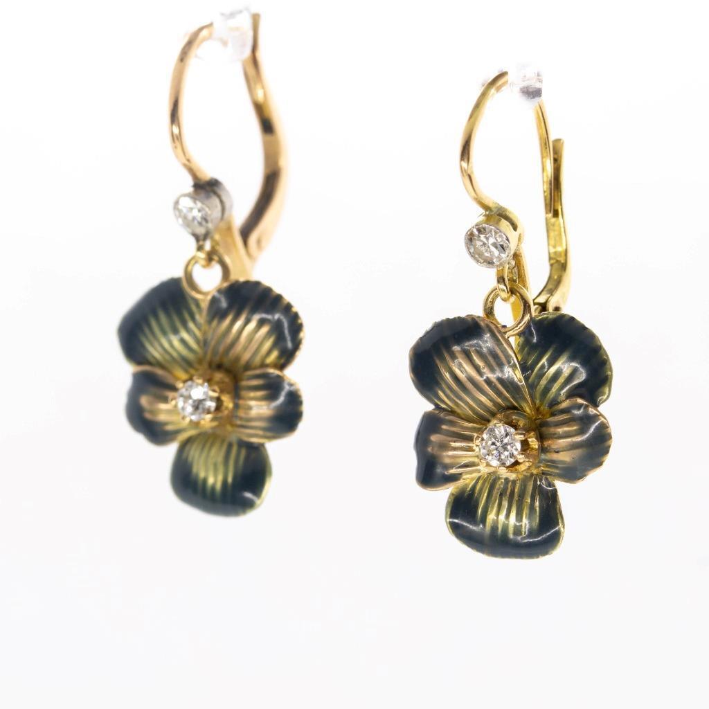 Antique Victorian 18K Gold and Enamel Diamond Earrings (1 of 4)
