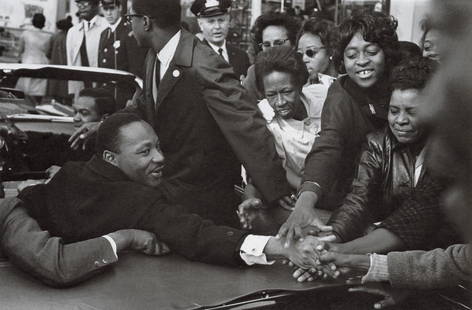 LEONARD FREED - Martin Luther King Jr., Maryland: Artist: Leonard Freed Title: Martin Luther King Jr. Baltimore, Maryland Medium: Photo Litho, 1985, Great Britain Dimensions: 7.45x4.9" Description: Heat Wax Mounted on 8.5x11" Conservation Board Artis