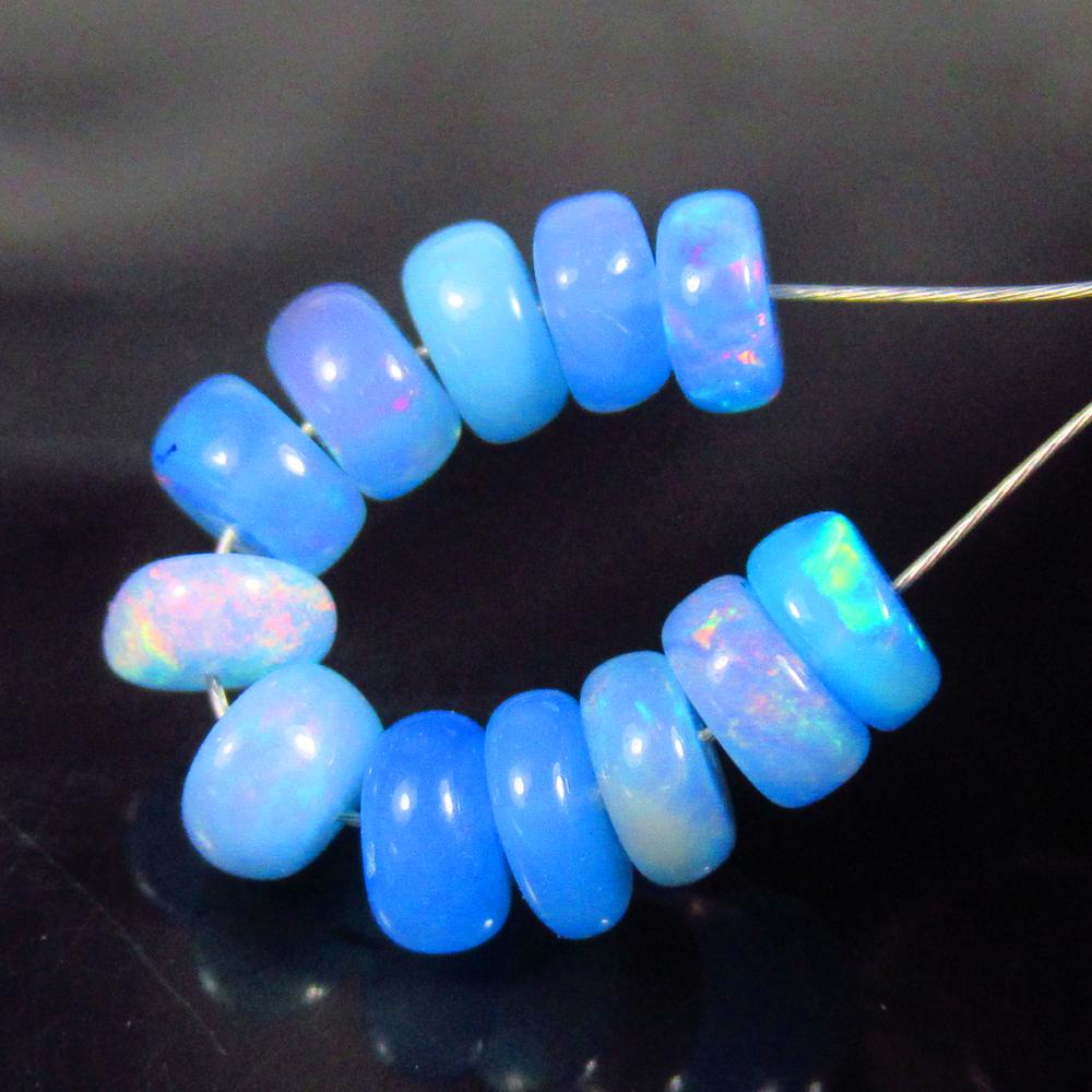 4.34 Ct Natural 13 Drilled Blue Fire Opal Beads (1 of 2)