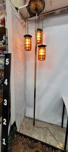 Mid Century Modern Vintage Tension Rod Pole Lamp Swag Lamp Gold