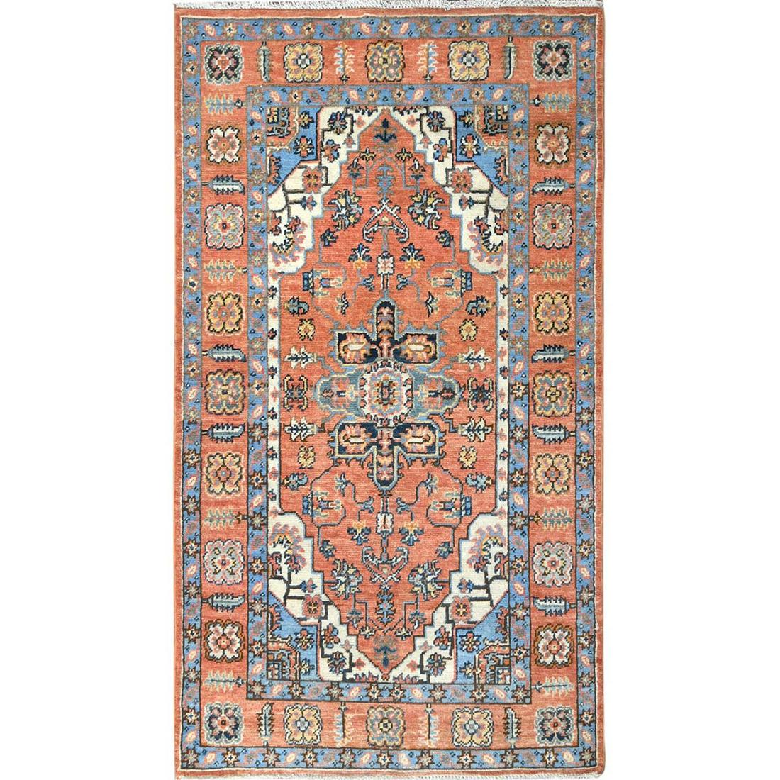 Coral Red, Dense Weave Natural Wool, Hand Knotted Serapi Heriz Rug (1 of 7)