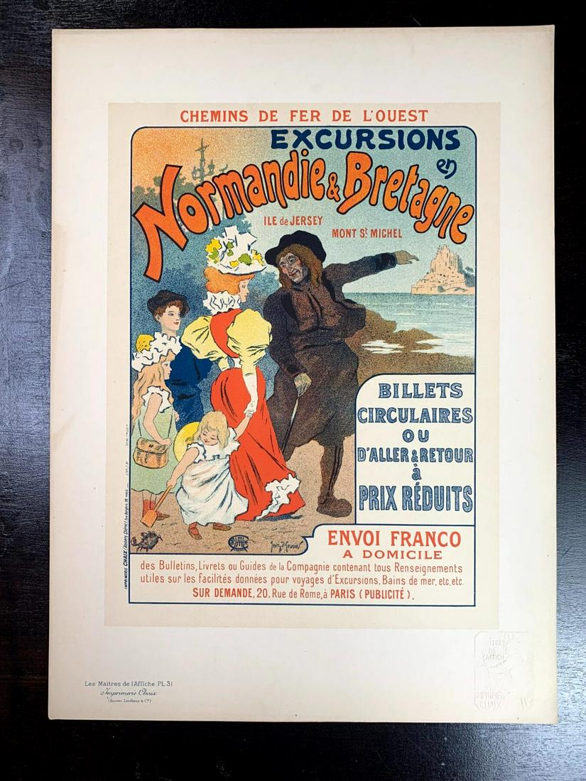 Normandie & Bretagne - Art By Georges Meunier (1898) 11.75" X 15.75" French Chromolithograph Plate (1 of 3)