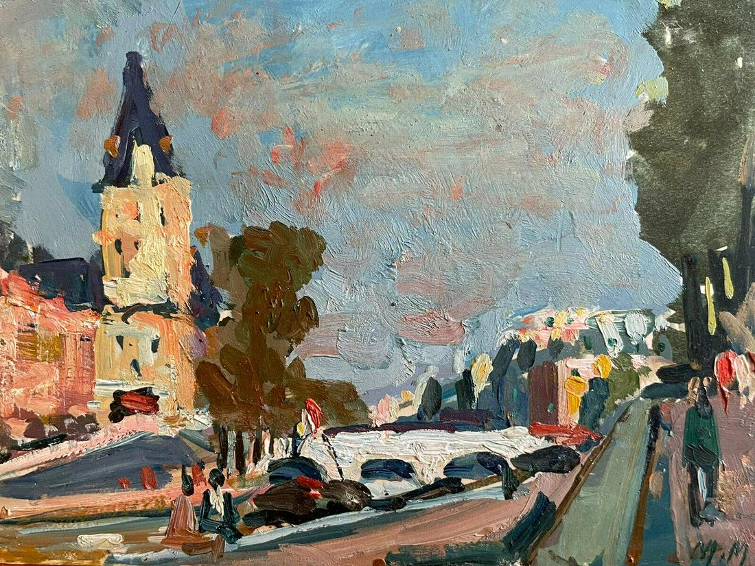 MAURICE MAZEILIE - FRENCH IMPRESSIONIST SIGNED OIL - PARIS VIEW RIVER SEINE (1 of 5)