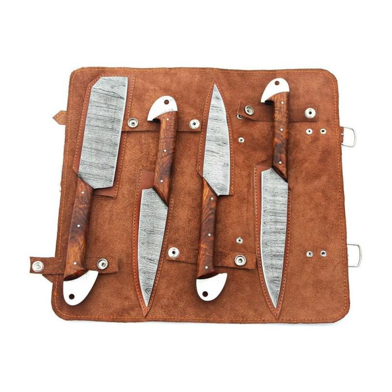 4 pcs SET chef damascus steel knives handmade wood (1 of 6)