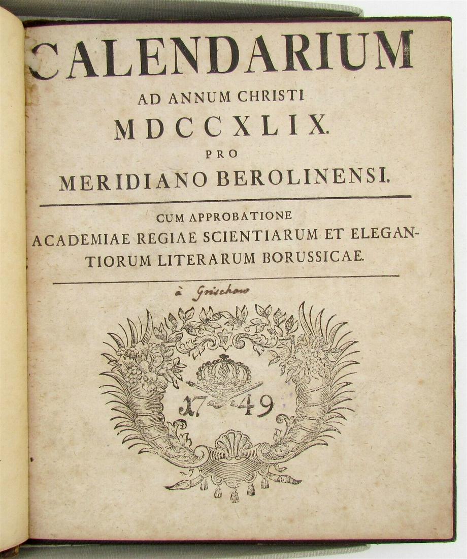 1749 CALENDARIUM GERMAN SCIENTIST RUSSIAN PROFESSOR of ASTRONOMY antique (1 of 12)
