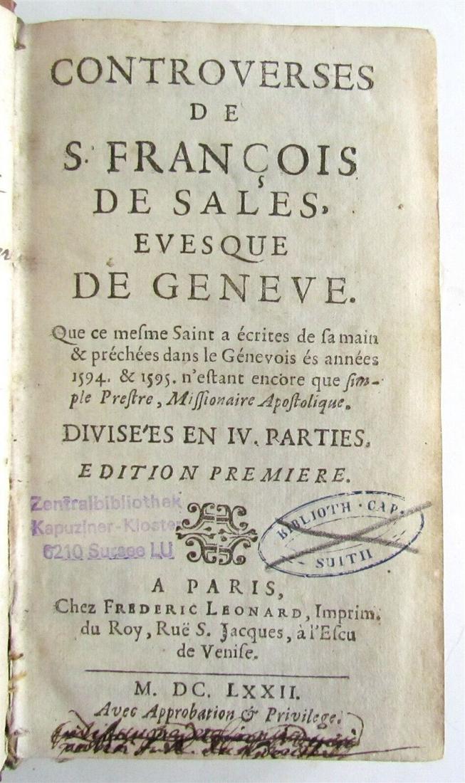 1672 Controverses de S. Francois de Sales antique in FRENCH (1 of 8)