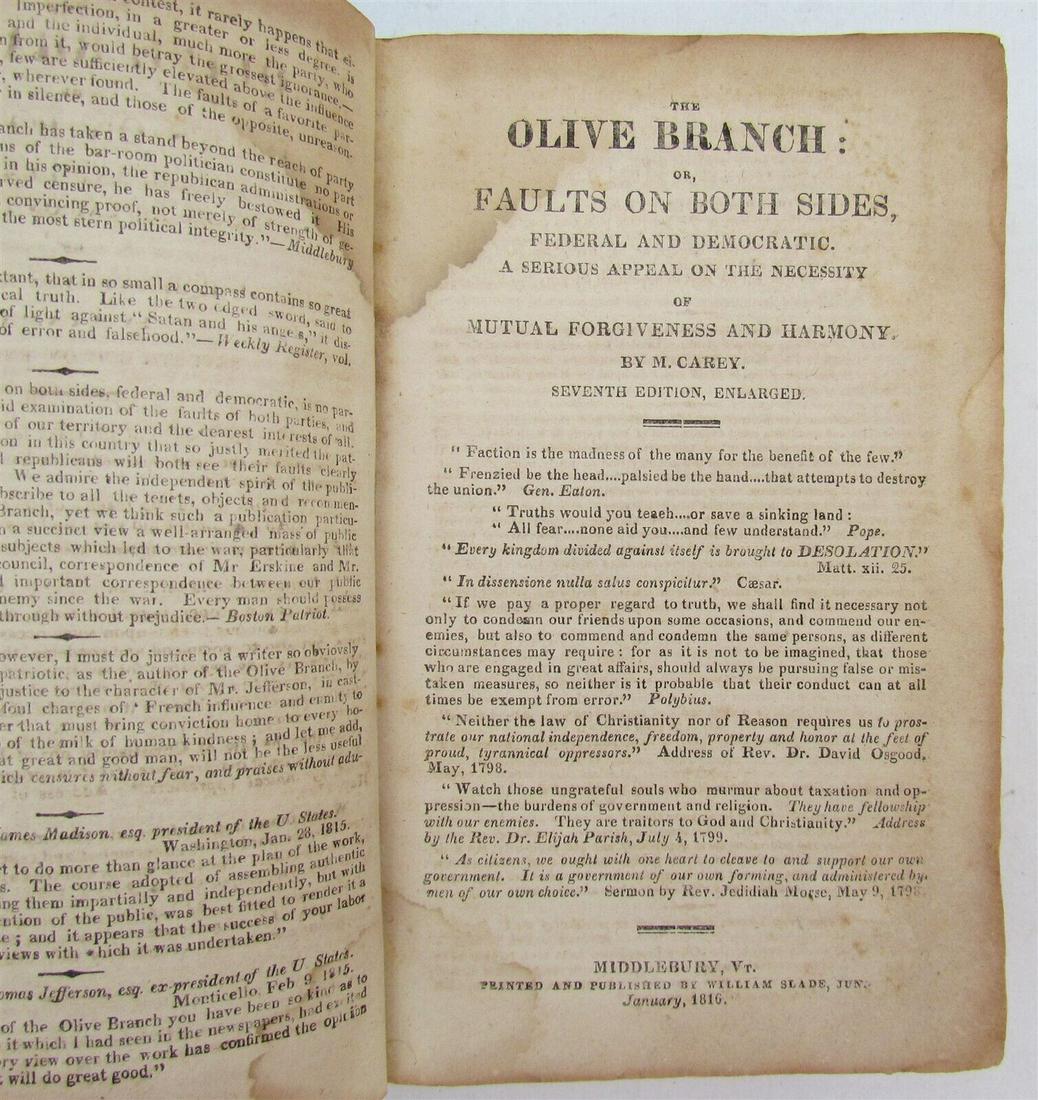 1816 OLIVE BRANCH Faults On Both Sides Federal And Democratic antique AMERICANA (1 of 8)