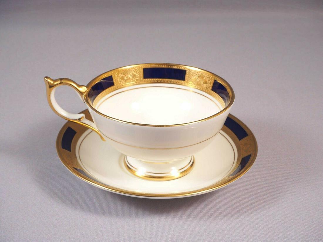 Aynsley EMPRESS COBALT Blue Gold Tea Coffee Cup & Saucer Set England (1 of 4)