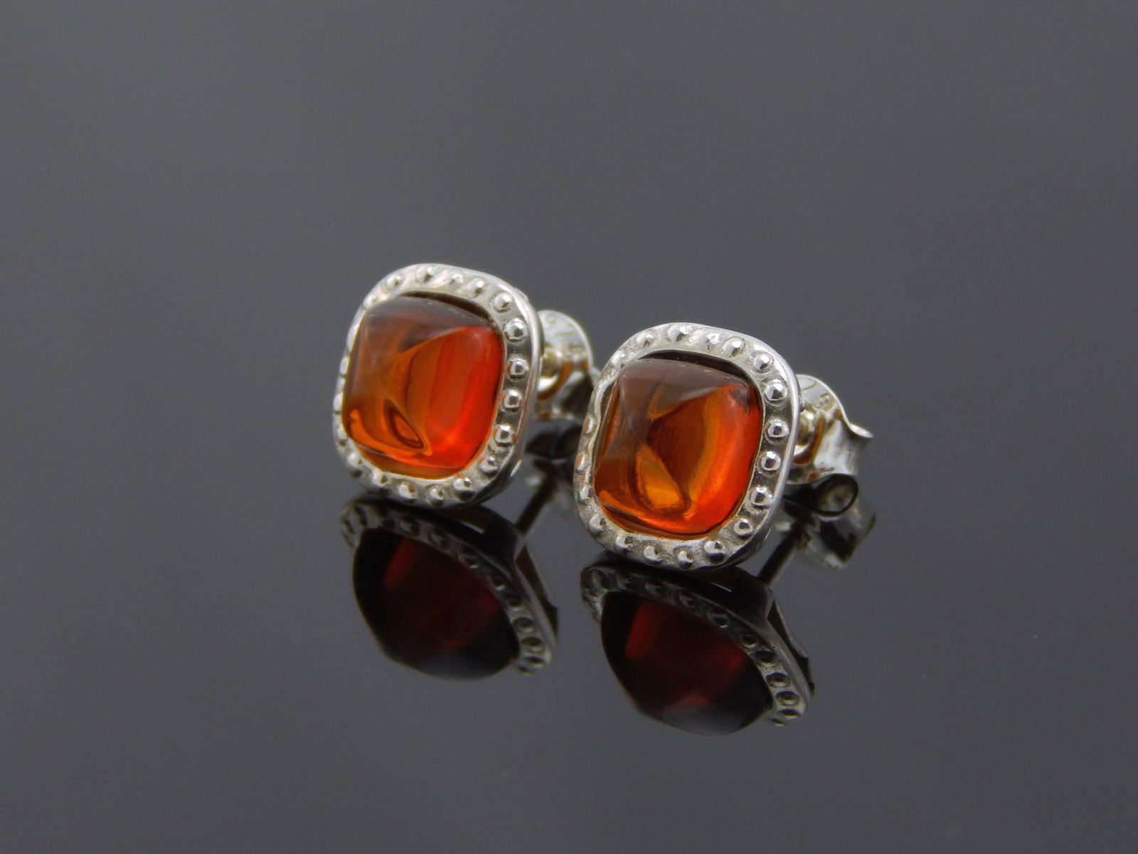 Natural Baltic Cognac Amber Cushion Cut Earrings in 925 Silver (1 of 6)