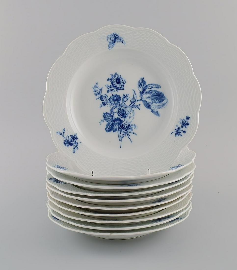 Antique Meissen plates in hand-painted porcelain. Blue flowers and butterflies. Late 19th century. (1 of 7)