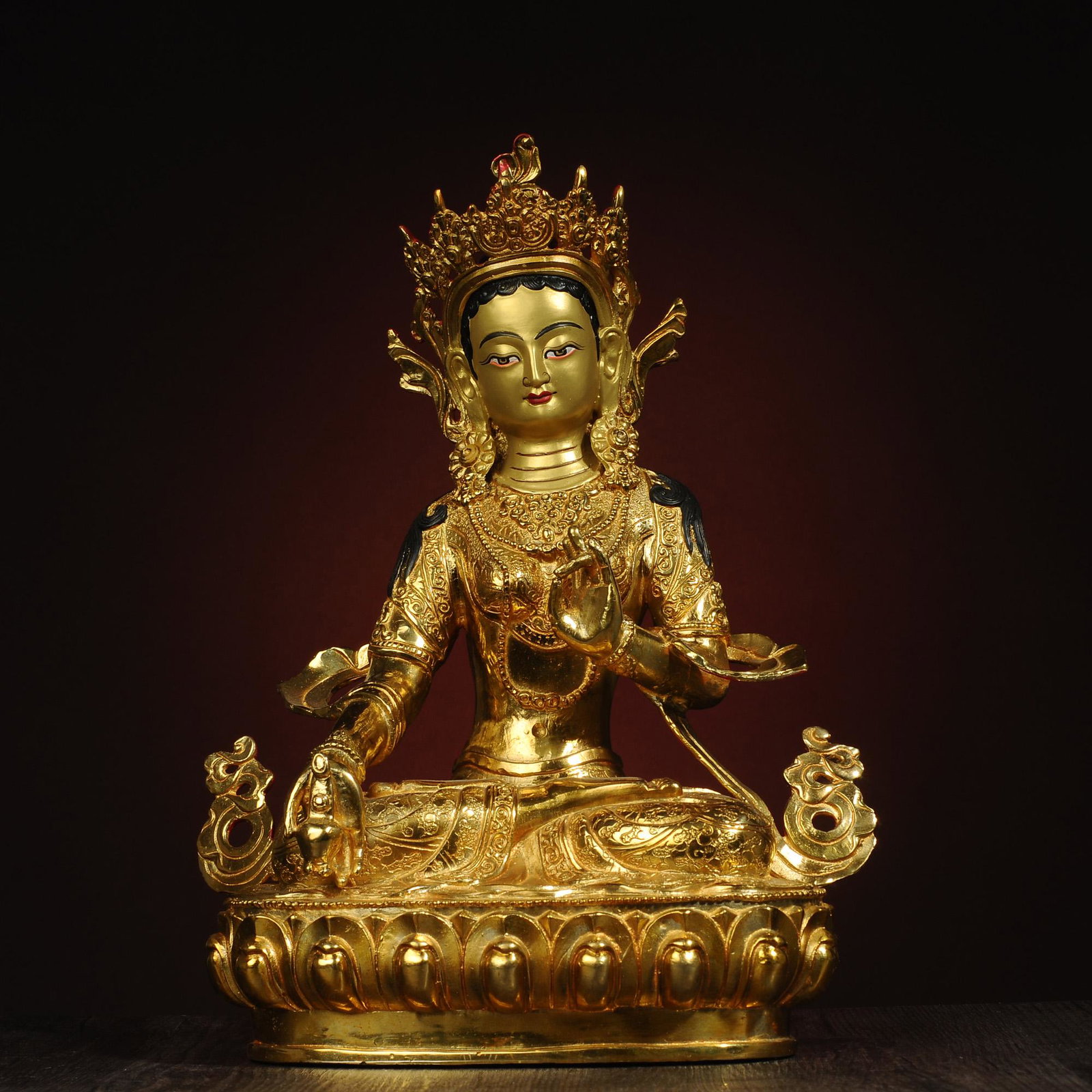 Tibetan Bronze Buddha Sculpture-Bon Buddhism: Title: Tibetan Bronze Buddha Sculpture-Bon Buddhism Maker: 1 Origin: Asian private collection Date/Period: 20th c Materials: bronze Description: Size: 32x25x16 cm Tibetan bronze Buddha statue, hand-ca