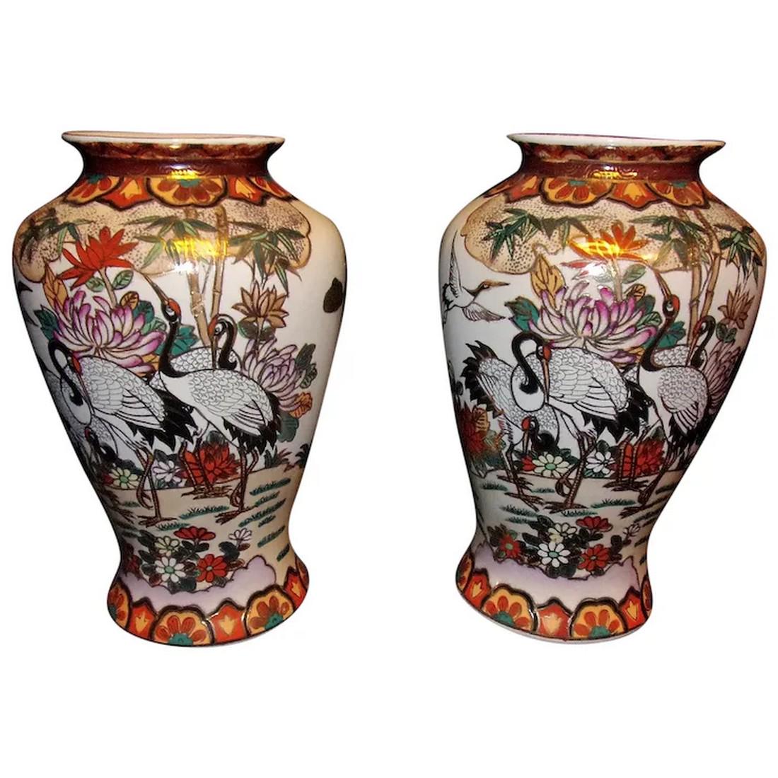Vintage Chinese Cloisonne Vases with Storks (1 of 8)