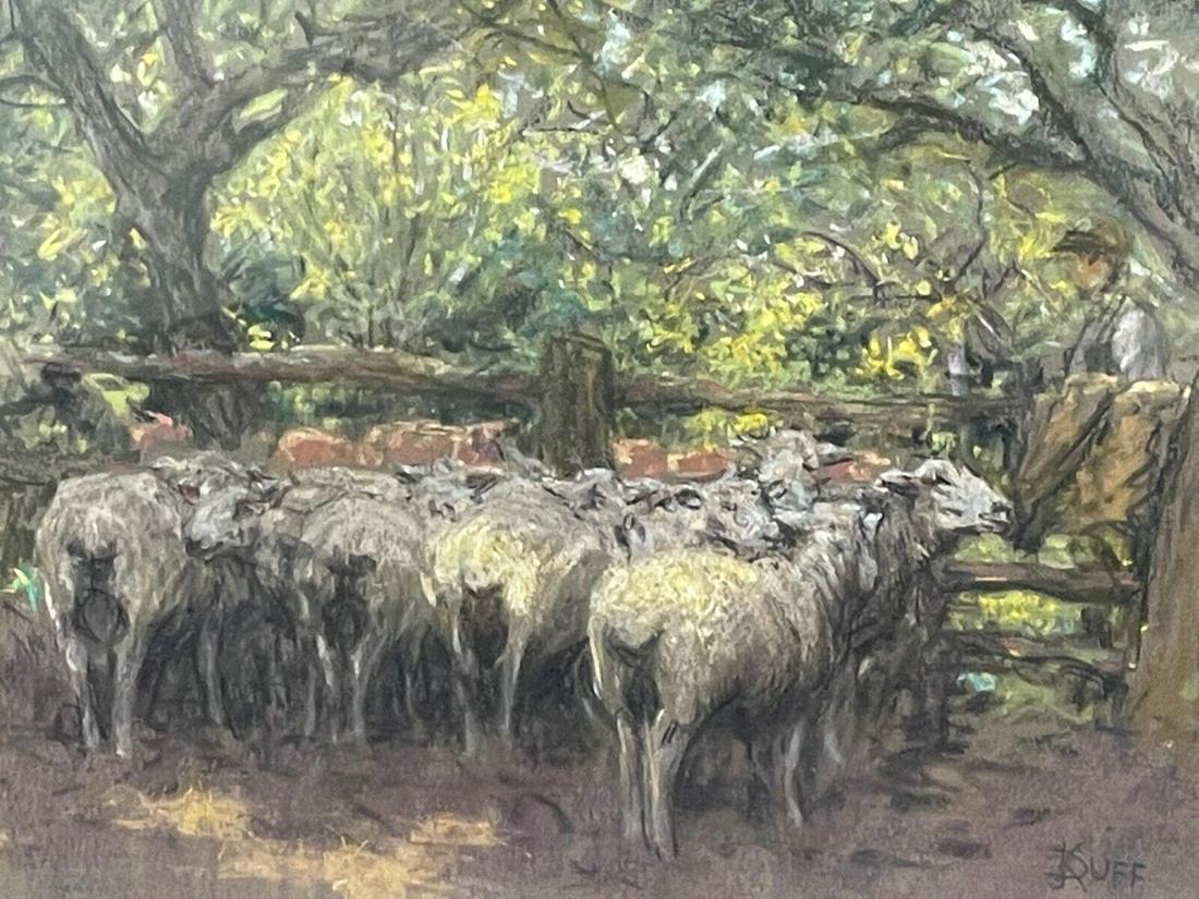 Old Pastel Painting "The Sheepfold" By John Robert Keitley Duff RI RA RSE: Pastel Artwork Painting "The Sheepfold" By John Robert Keitley Duff RI RA RSE 1 Fine Art Pastel Artwork Painting "The Sheepfold" By John Robert Keitley Duff RI RA RSE 1862-1938 Pastel on paper set in