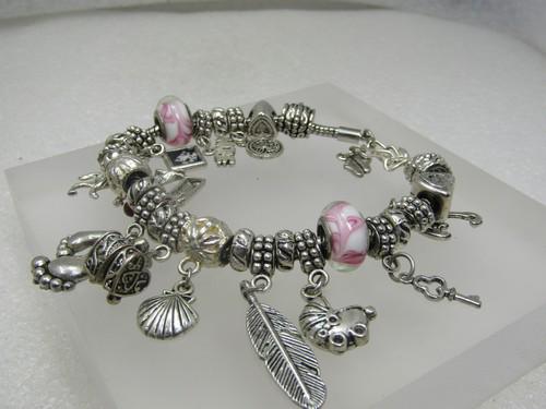 Silver tone Slide Charm/Beaded Bracelet, 8", (1 of 5)