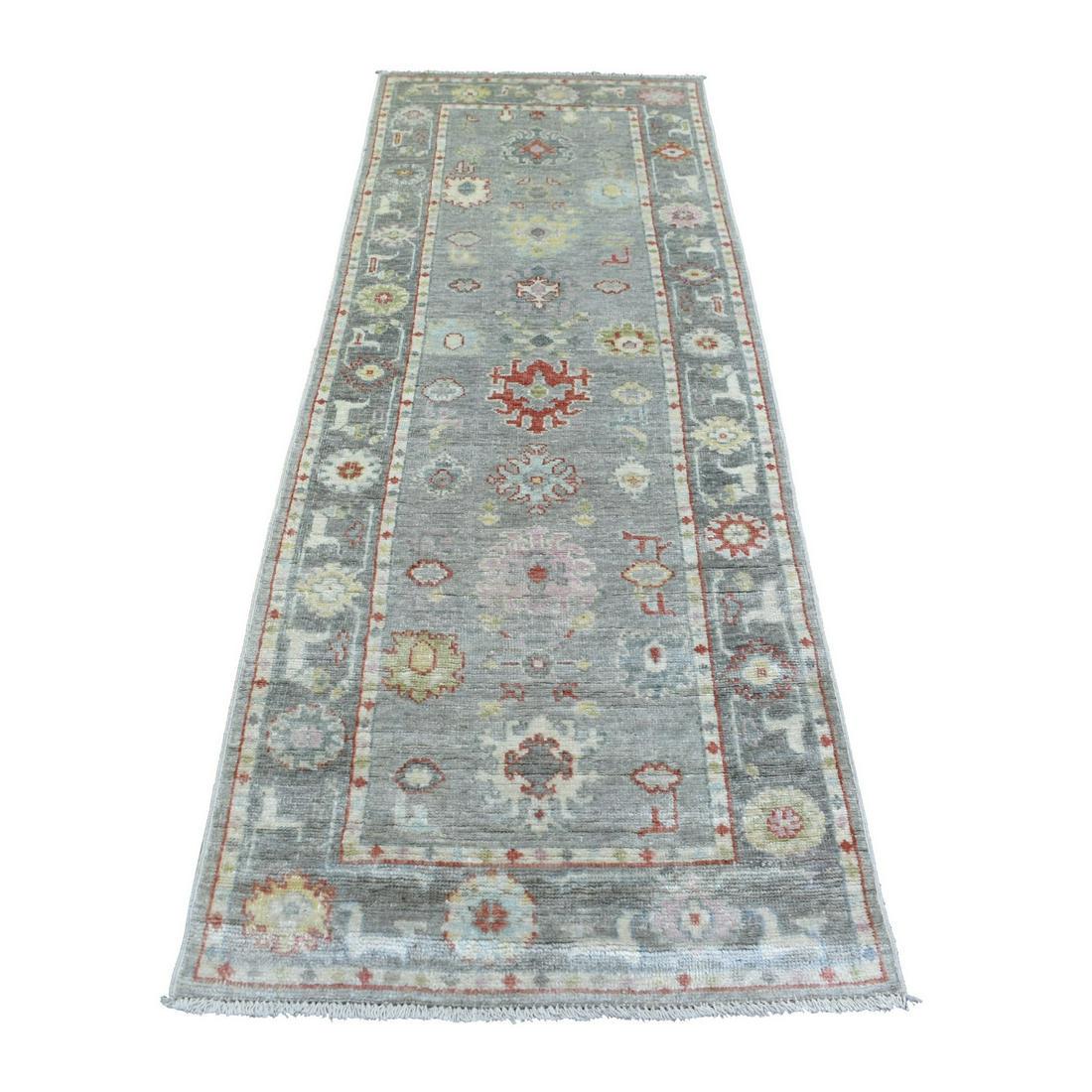 Gray, Hand Knotted Afghan Angora Ushak, Pure Wool, Runner Rug (1 of 6)