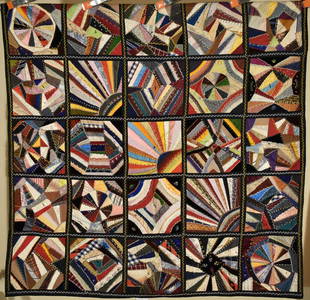 Museum Quality Silk Crazy Sampler Quilt c. 1900