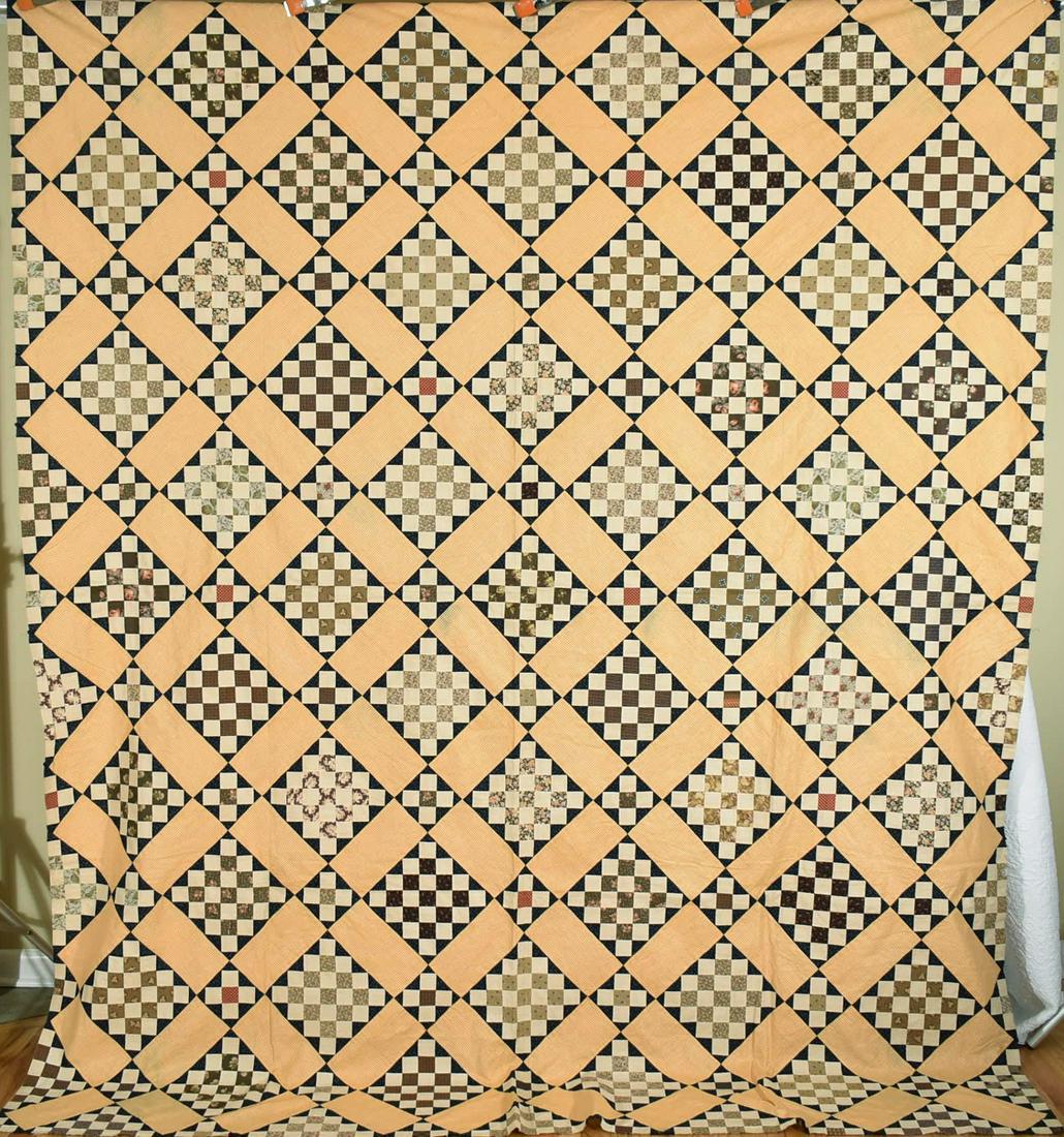 Lg. 1870's Postage Stamp Quilt Top (1 of 12)