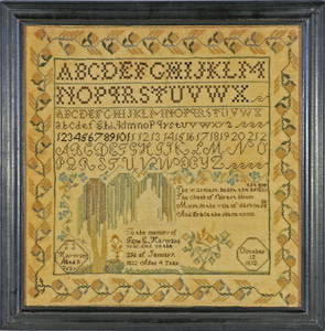 Antique Sampler Probably Braintree, MA by S. S. HAYWARD aged 8 dated 1832