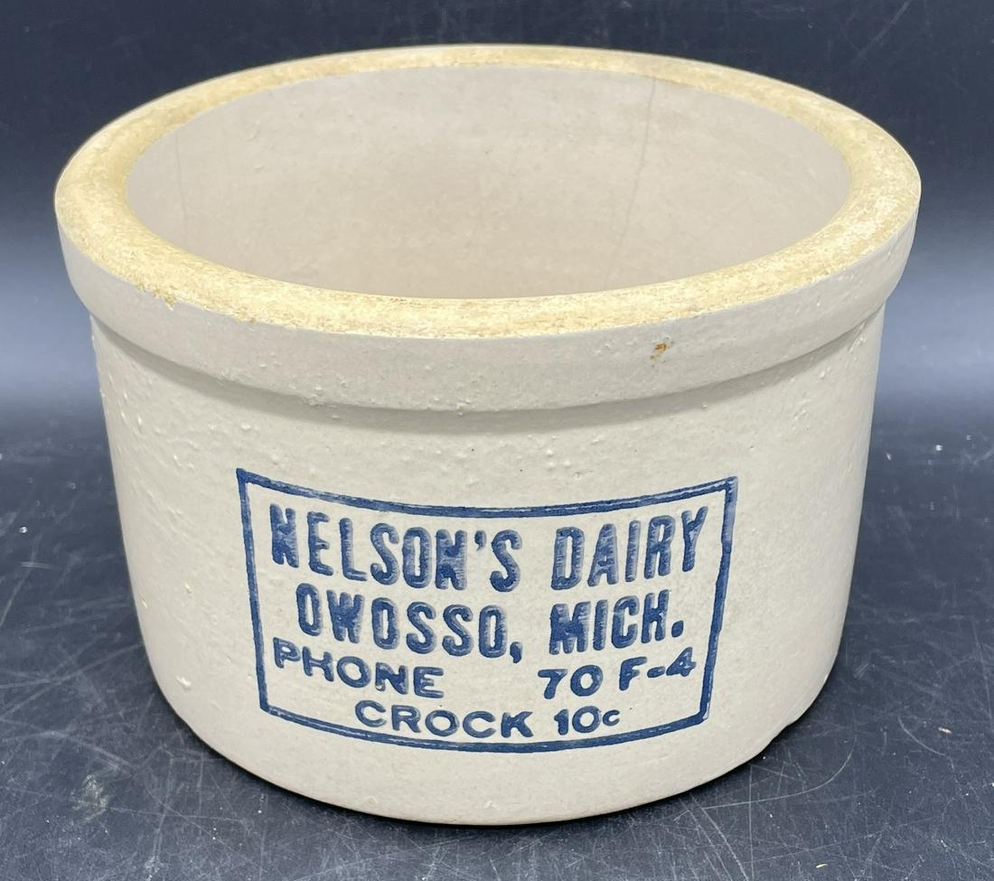 Rare Primitive Nelson's Dairy BUTTER CROCK (1 of 8)