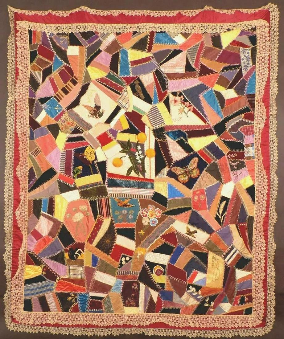 Antique Victorian Crazy Quilt, Silk and Velvet, c.1875-85 (1 of 1)