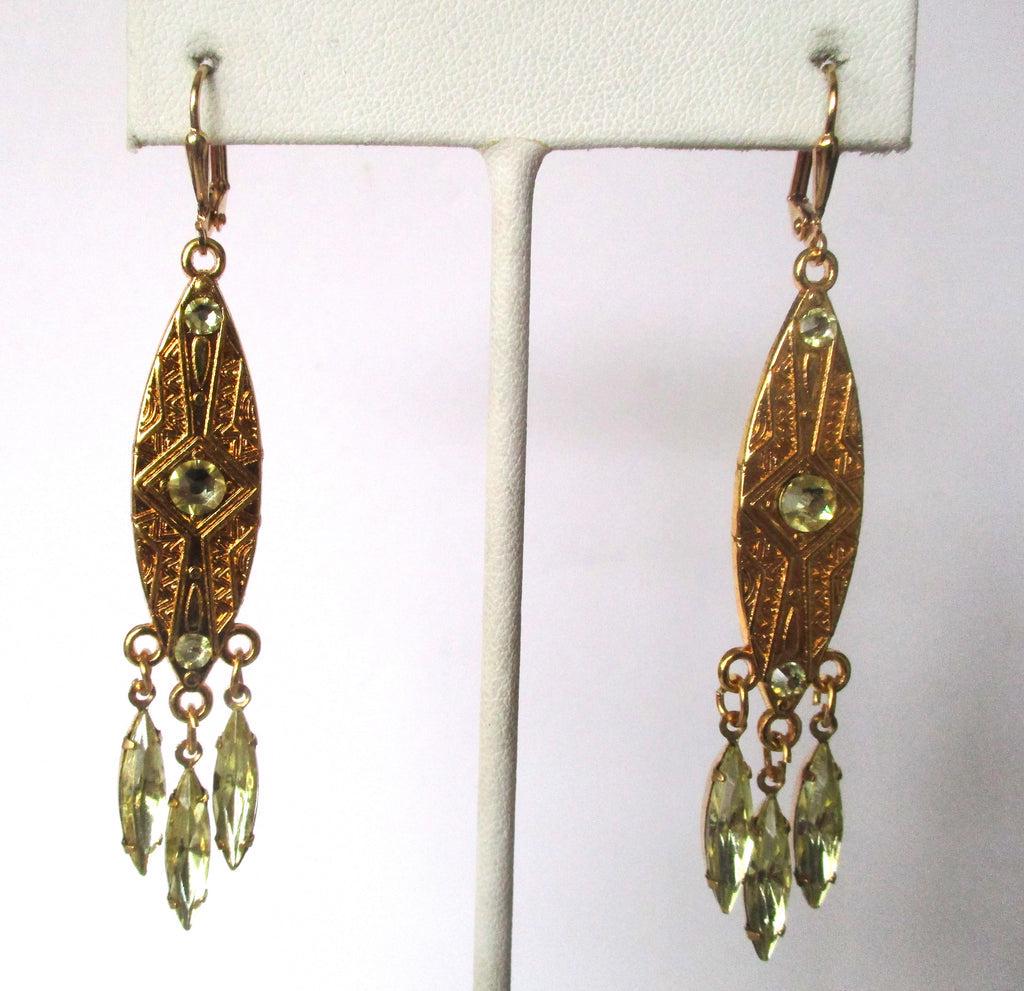 Pair of Vintage Brass & Pale Yellow Crystal Earrings (1 of 4)