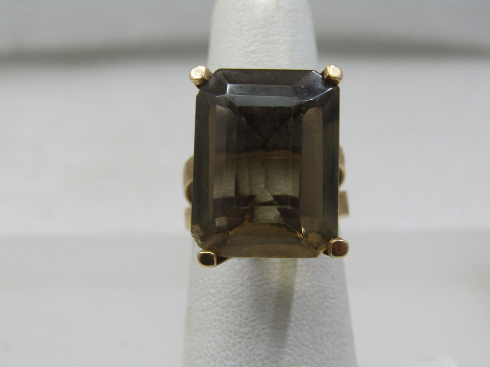 Vintage 14kt Smoky Topaz Ring, Sz. 6.25, 21 CT, Mod Setting, Signed JG (1 of 10)