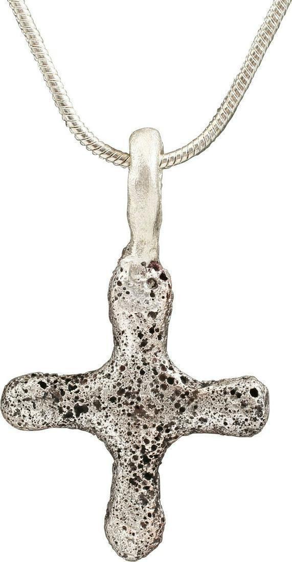 MEDIEVAL CHRISTIAN CROSS NECKLACE, C.800-1000 AD: Carolingian, the period of Charlemagne. The emergence from the Dark Ages is embodied in the rise to power of the Frankish King, Charlemagne in 768 (founder of the Holy Roman Empire after 800) followed