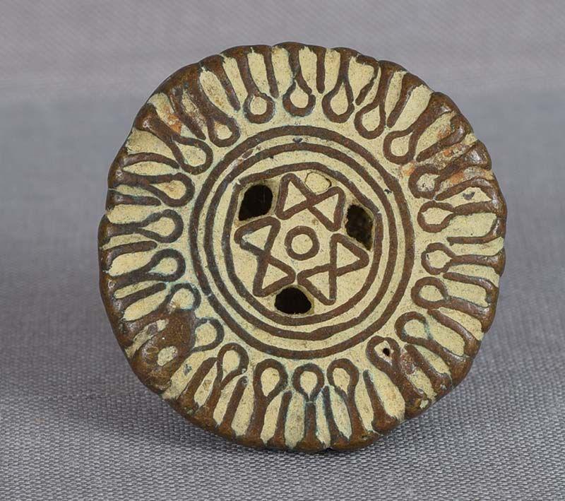 18c Indian bronze ritual SKIN STAMP SATKONA HEXAGRAM (1 of 6)