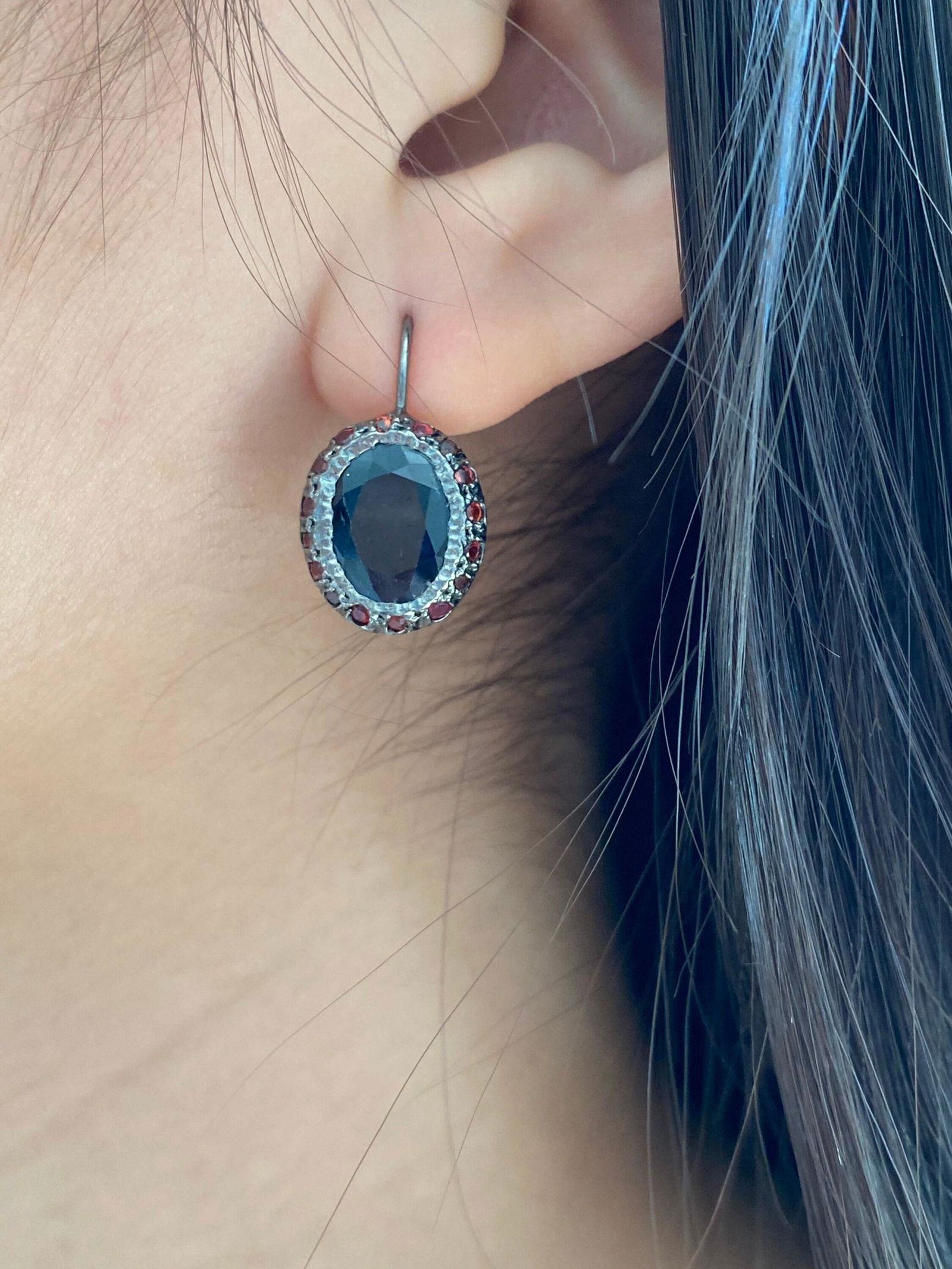 Vintage genuine sapphire and ruby earrings in oxidized silver (1 of 10)