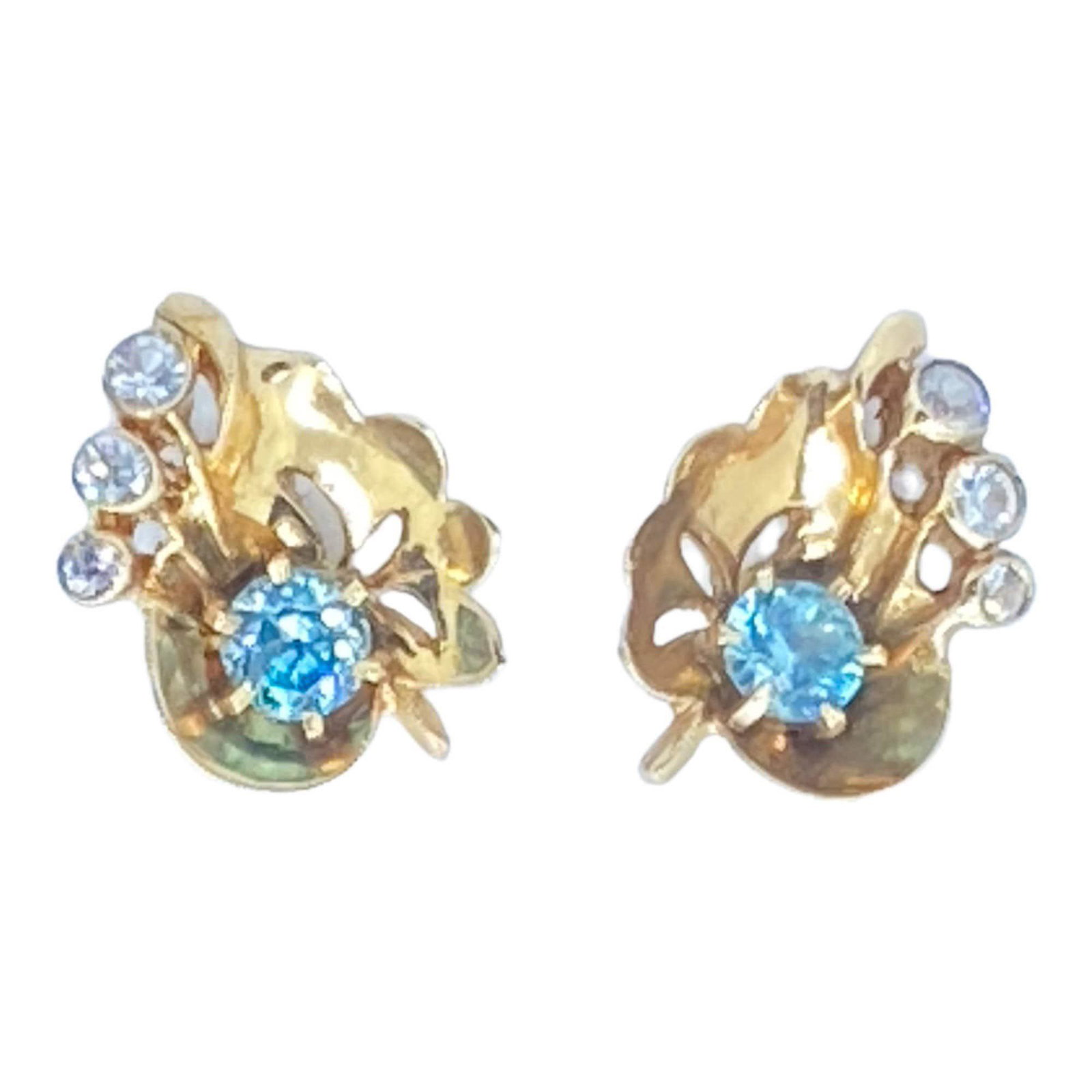 Vintage screw back yellow gold zircon earrings 10k: Title: Vintage screw back yellow gold zircon earrings 10k Additional Information: Vintage from the 1940s Length: .75 Inches Materials: Gold Gemstone: Zircon Closure: Screw back Style: Art deco Descrip